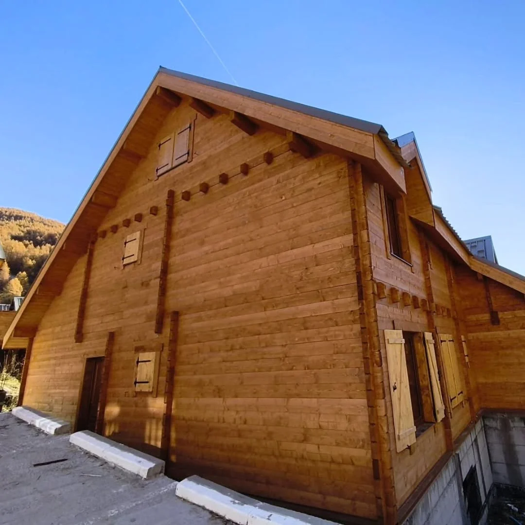 Rear elevation of the completed Alpine Log House