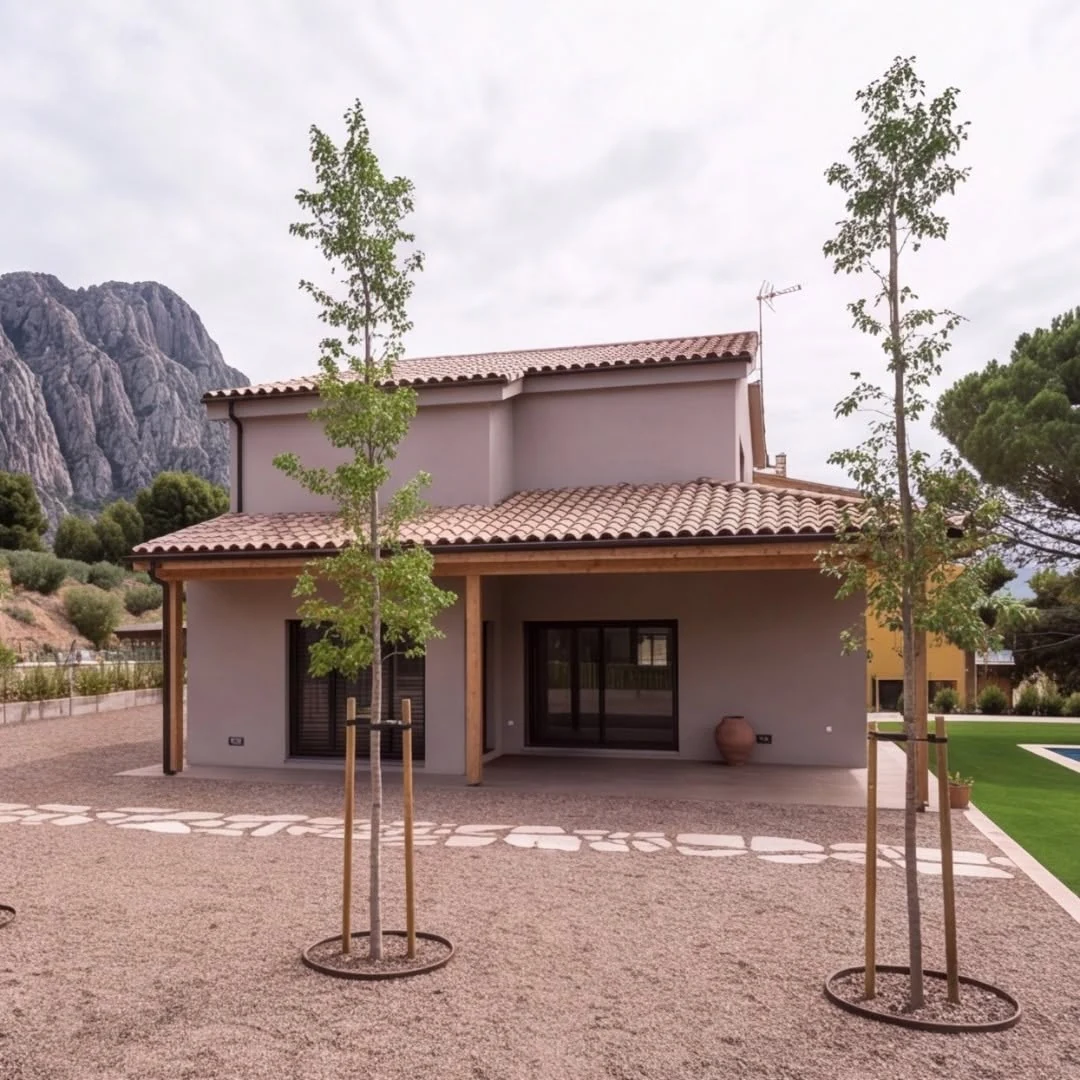 Rear elevation of the completed Collbato residence