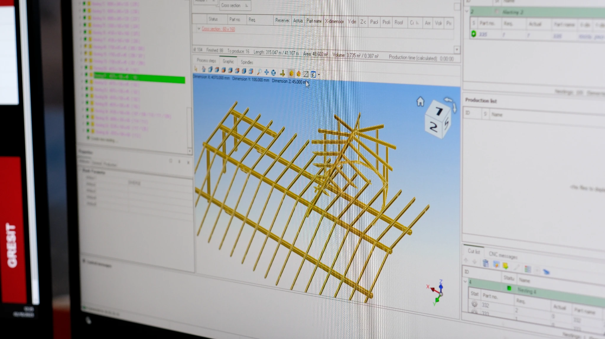 Modèle 3D de toiture bois vérifié dans le logiciel de production
