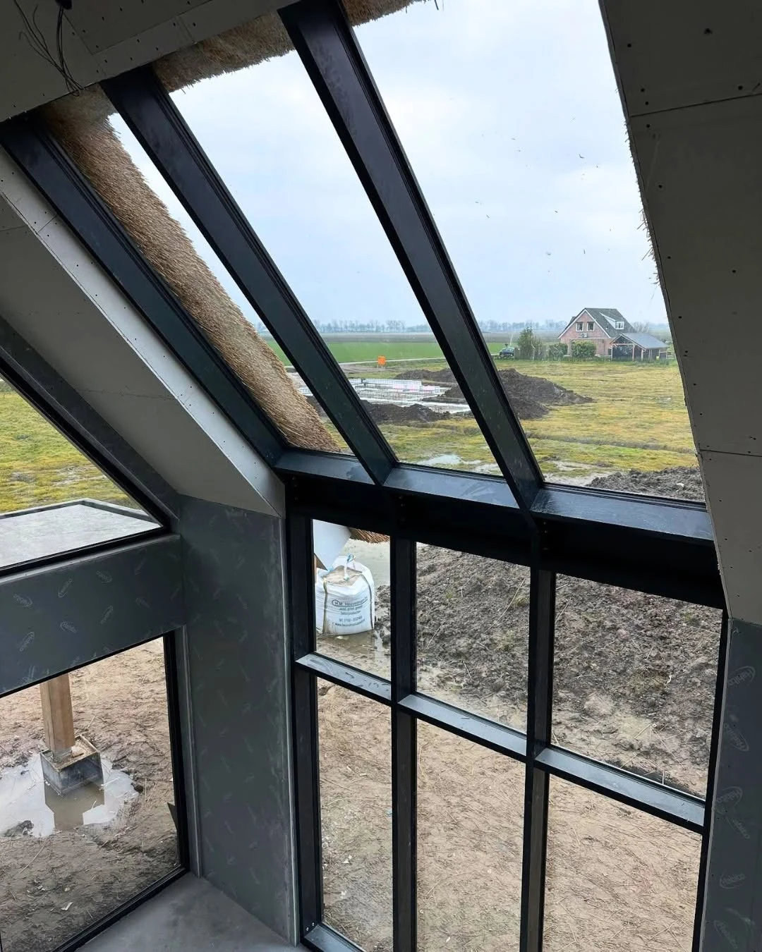 Interior view toward the glazed gable