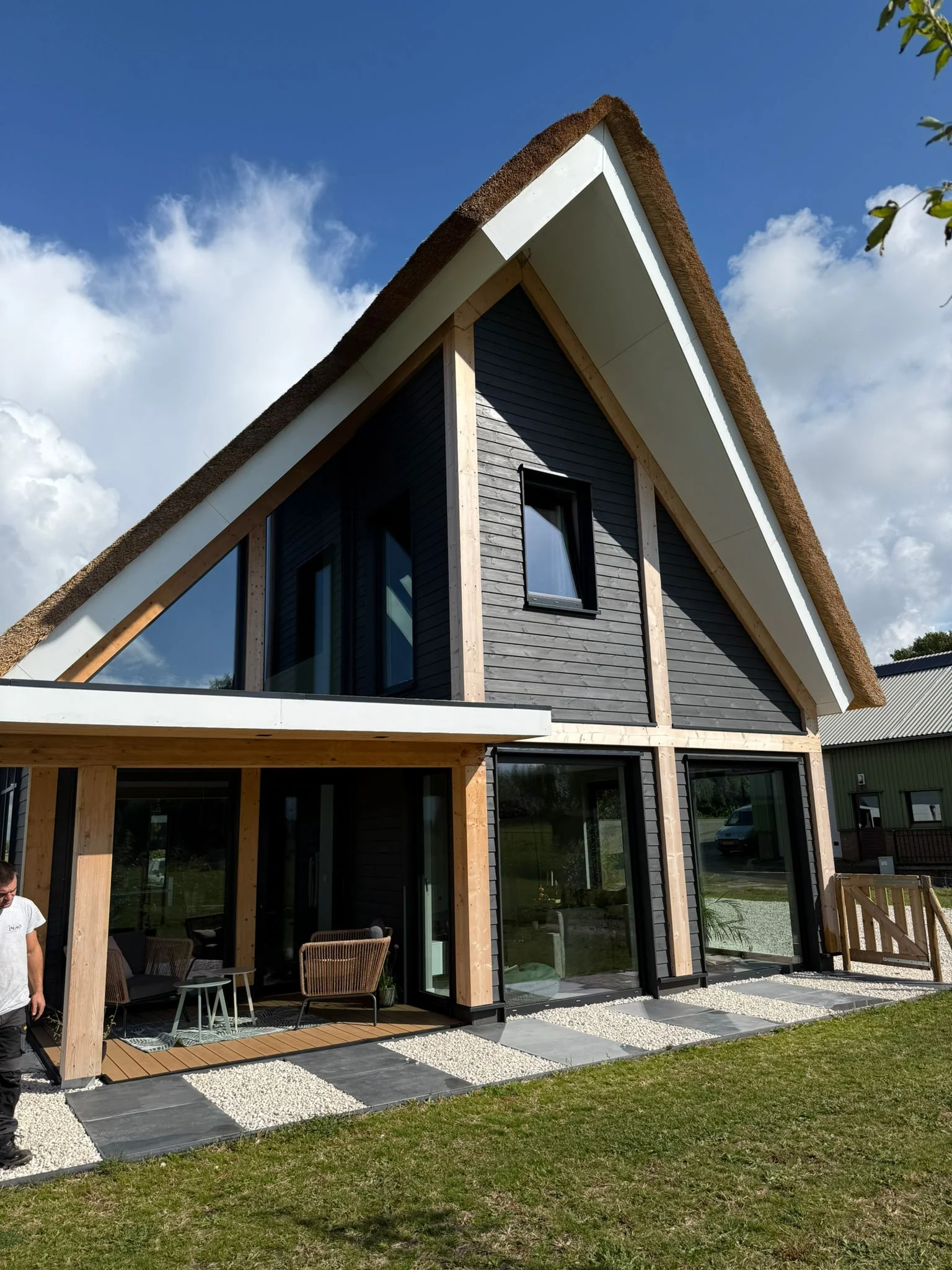Ed timber residence gable façade and covered terrace