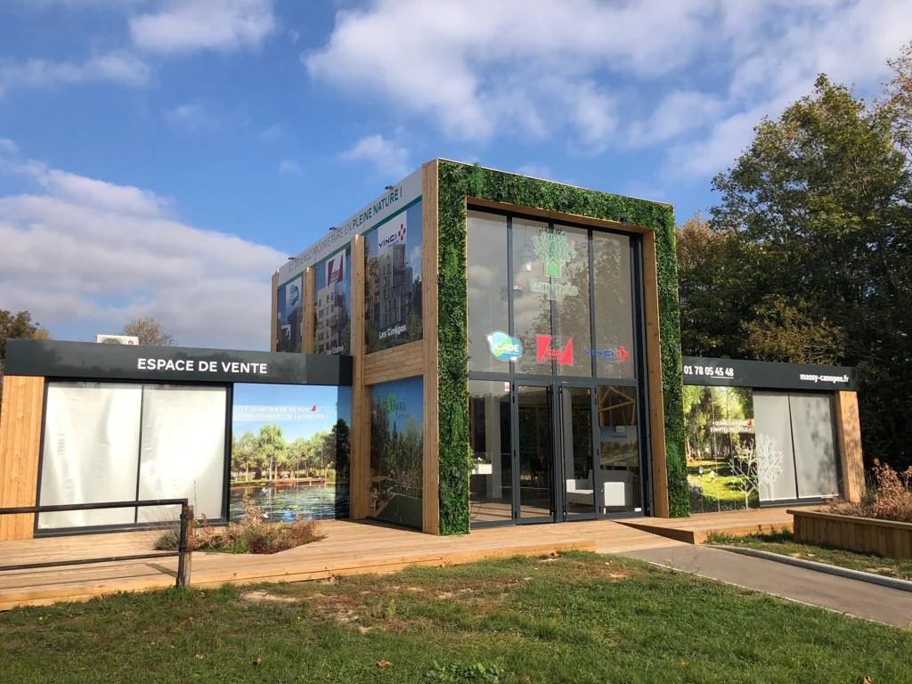 Exterior view of the Massy sales office timber building in France