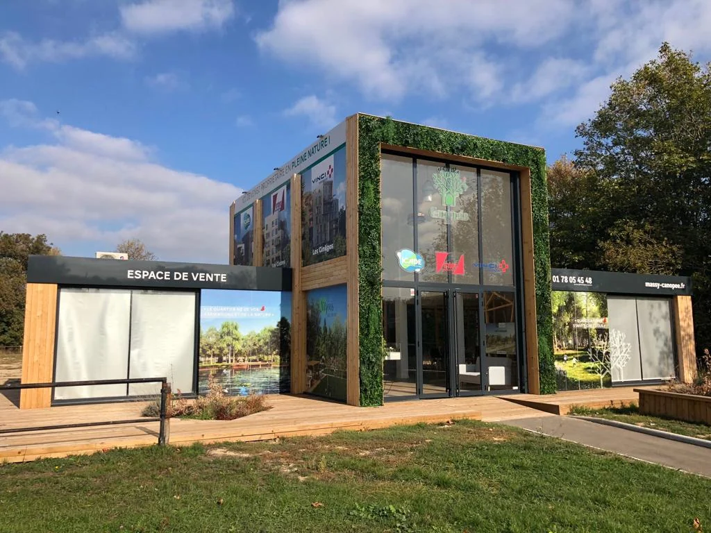 Front exterior view of the completed Massy timber building