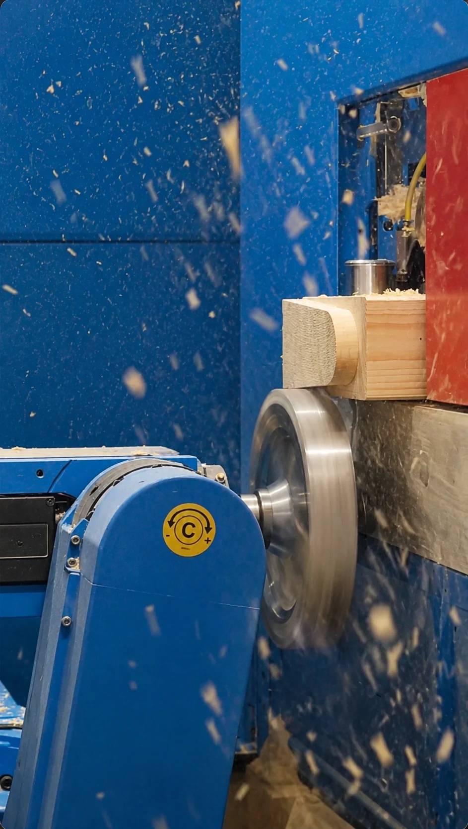 Mecanizado robotizado multieje de un componente de madera en la fábrica de ERGIO