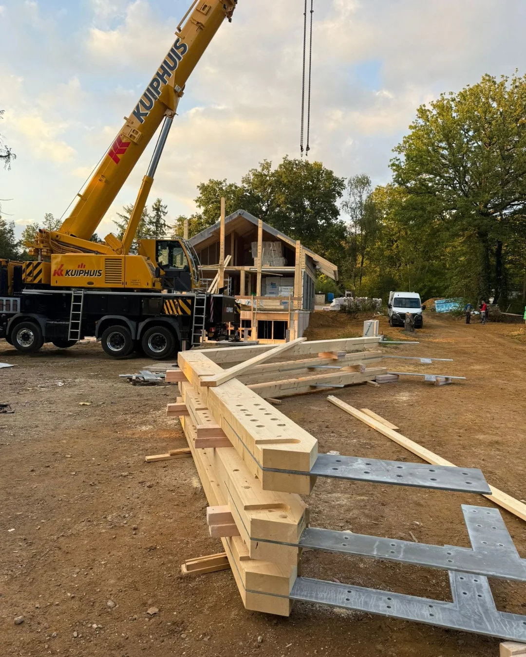 Timber components being assembled on site