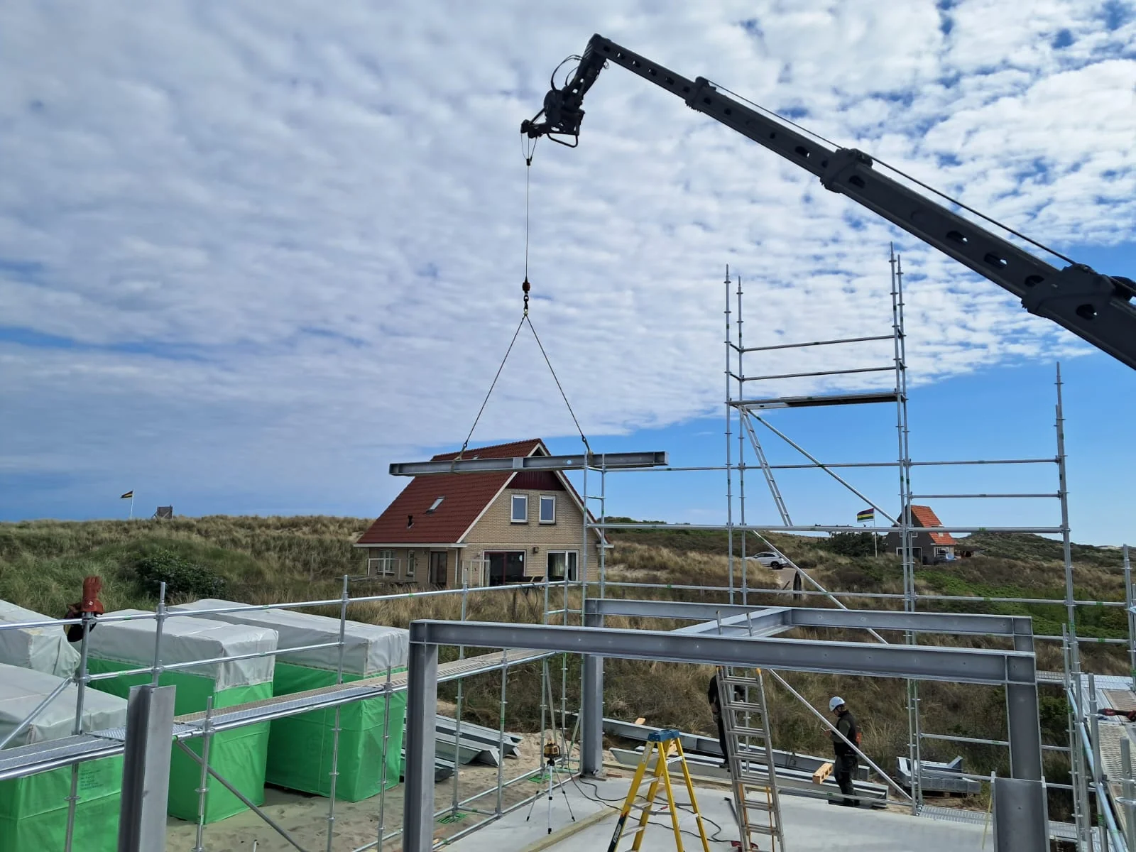 Terschelling project during steel frame assembly on site