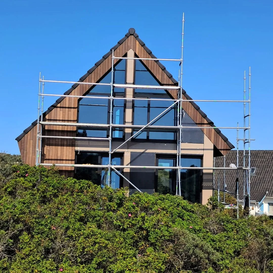 Terschelling full front elevation with scaffold