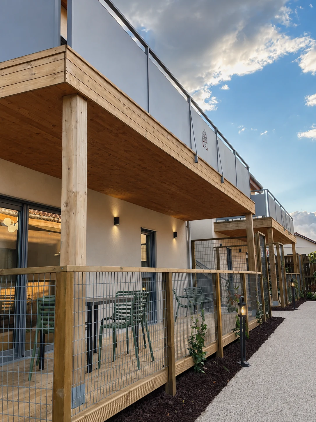 Balcony underside and façade detail at Village Seniors